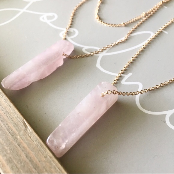 Quartz Stone Crystal Blush Pink Layered Necklace - Picture 12 of 12